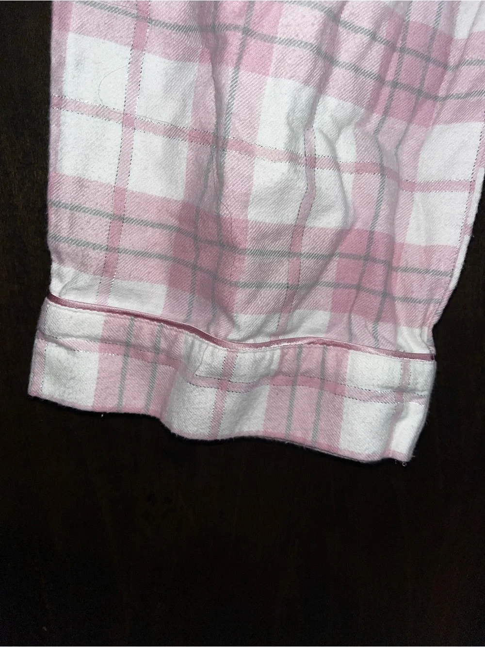 Liz Claiborne Pink, White, & Grey Plaid Silk-Trim Pajama Set